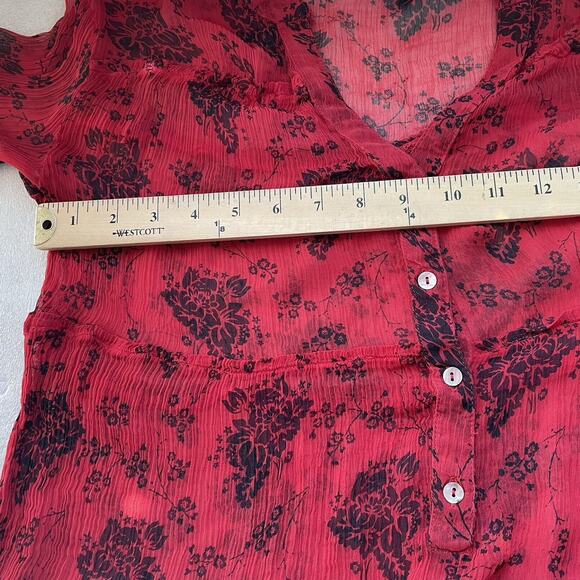 Sundance Shirt‎ Women Small Red Black Elodie Floral Popover Crinkle Whimsigoth - Picture 8 of 12